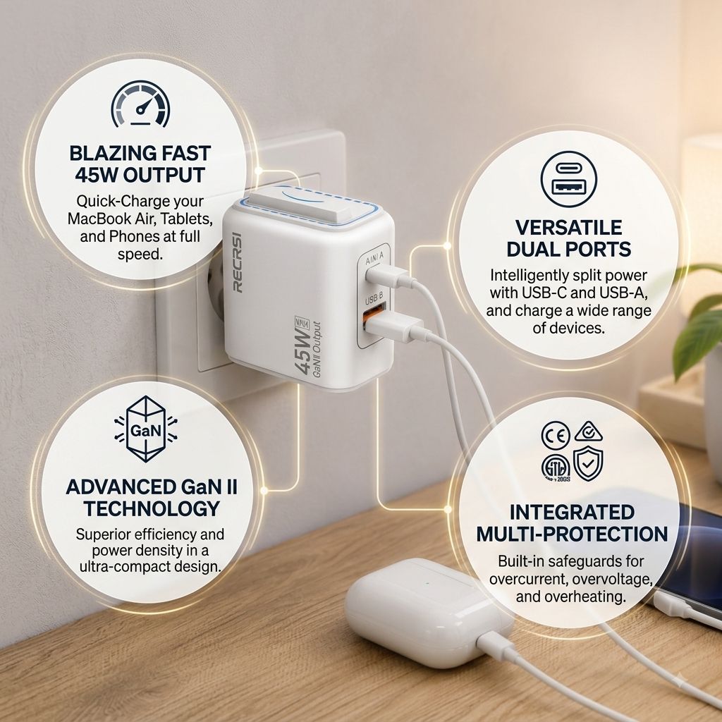 RECRSI 45W Dual-Port Super Fast Charger